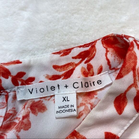 Violet + Claire Floral Orange/White Semi-Sheer Blouse Size XL - Picture 3 of 10